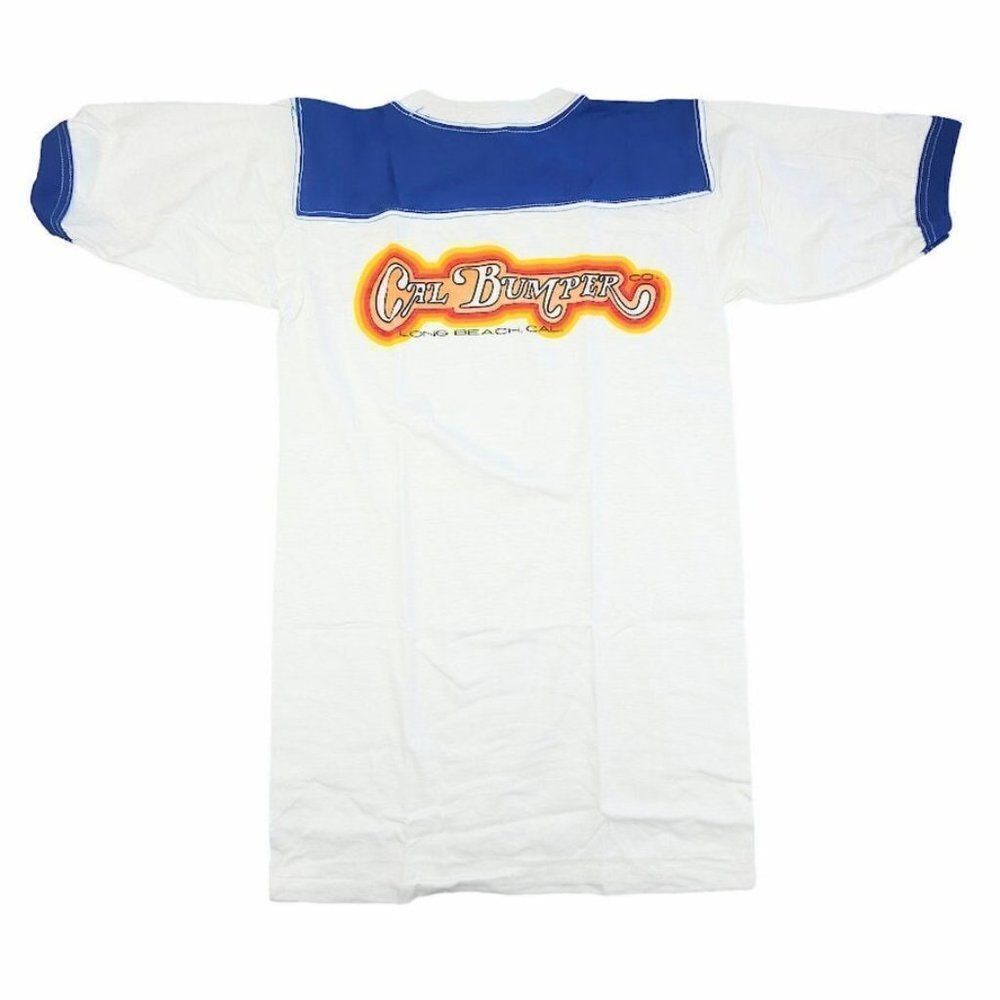 Vintage Cal Bumper T Shirt Mens Size Small Blue 80s Ringer Tee Made In USA NEW